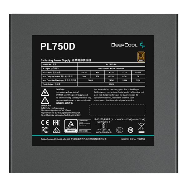 750W DeepCool PL750D, ATX12V 3.0, cертификат 80 PLUS Bronze