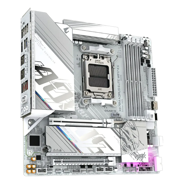 Gigabyte X870M AORUS ELITE WIFI7 ICE mATX, Socket AM5, чипсет AMD X870, 4xDDR5, PCI-E 5.0, PCI-E 4.0, 2xM.2, Type-C,сеть: 2.5 Гбит/с, Wi-Fi, Bluetooth, HDMI, подсветка