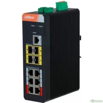 DAHUA DH-IS4410-6GT-120 10-портовый гигабитный управляемый коммутатор с PoE, промышленное исполнение, 6xRJ45 1Gb, 4xSFP 1Gb, суммарно 120Вт, коммутация 56Гбит/с, MAC-таблица 8К