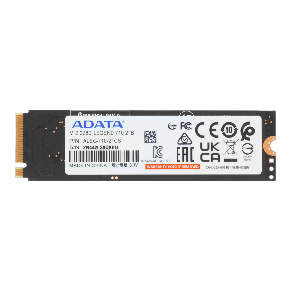 2TB ADATA Legend 710 SSD, M.2, 2000 ГБ, PCI-E 3.0 x4, NVMe, 2400 МБ/сек, 1800 МБ/сек