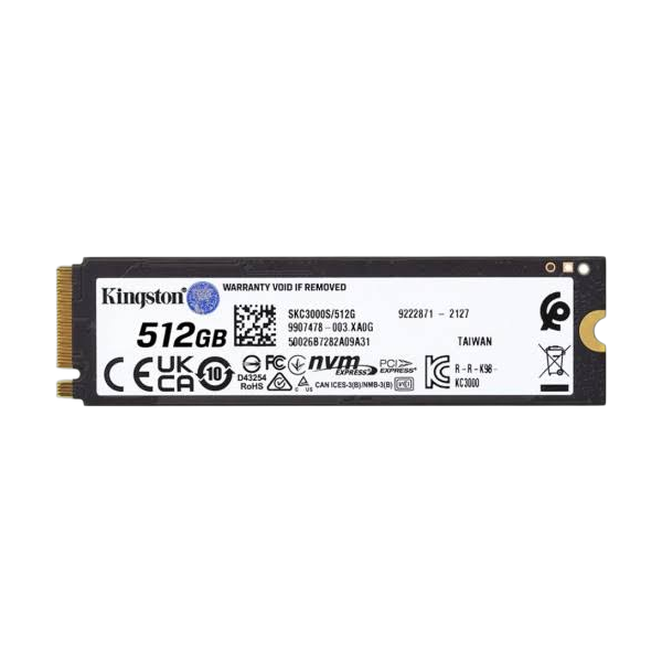 512GB Kingston KC3000 SSD, M.2, 512 ГБ, PCI-E 4.0 x4, NVMe, 7000 МБ/сек, 3900 МБ/сек, TLC