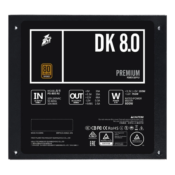 800W 1STPLAYER DK PREMIUM PS-800AX, ATX12V 2.4, cертификат 80 PLUS Bronze