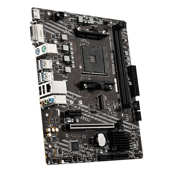 MSI B550M-A PRO mATX, сокет AM4, чипсет AMD B550, 2xDDR4, PCI-E 4.0, M.2, сеть: 1 Гб/с, DVI, HDMI