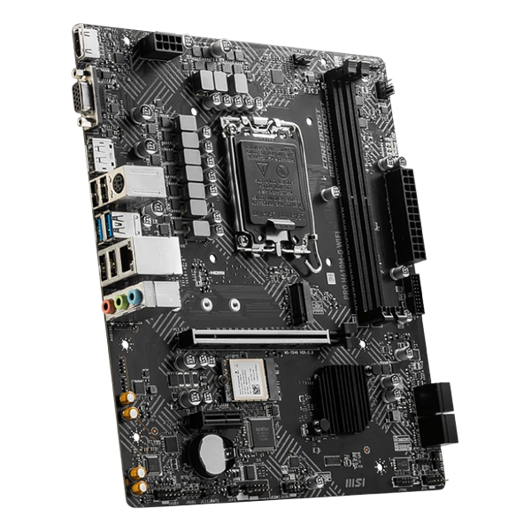 MSI PRO H610M-G WIFI mATX, сокет LGA 1700, чипсет Intel H610, 2xDDR5, PCI-E 4.0, M.2, сеть: 1 Гб/с, Wi-Fi, Bluetooth, HDMI, DisplayPort
