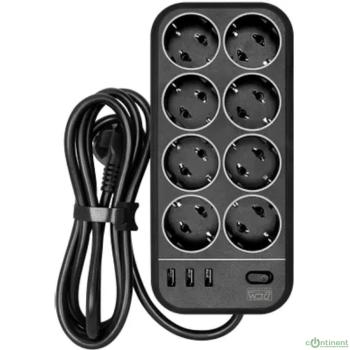 PowerCom Сетевой фильтр Powercom SP-08 USB03AB 1,8 m 1.8м (8 розеток) черный (коробка) (1928702)