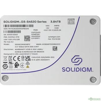 Накопитель Solidigm SSD D3-S4520 Series, 3840GB, 2.5" 7mm, SATA3, TLC, R/W 550/510MB/s, IOPs 92 000/31 000, TBW 15300, DWPD 2 (12 мес.)