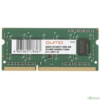 QUMO DDR3 SODIMM 4GB QUM3S-4G1600C11 PC3-12800, 1600MHz