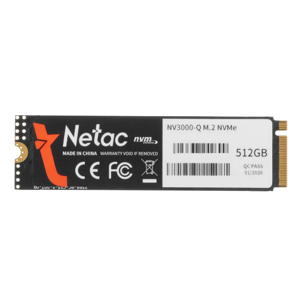 512GB Netac NV3000-Q SSD, M.2, 2280, 512 ГБ, PCI-E 3.0 x4, NVMe, 3000 МБ/сек, 1200 МБ/сек, QLC