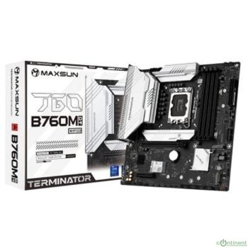 MAXSUN MS-Terminator B760M D4 WIFI6E V2 (Socket 1700, mATX, 4*DDR4(128b), DP/HDMI, 4*SATA3, 3*M.2, 1xPCI-E x16 /1xPCI-E x4, 6*USB 2.0, 2*USB 3.2 GEN2, LAN 1*2.5G,  Bluetooth,  Wi-Fi 802.11ax, RTL)