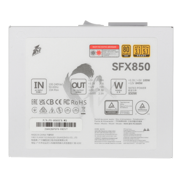 850W 1STPLAYER SFX PS-850SFX-WH White, SFX12V, cертификат 80 PLUS Gold