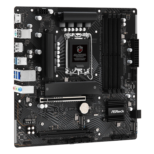 ASRock B760M PG LIGHTNING mATX, сокет LGA 1700, чипсет Intel B760, 4xDDR5, PCI-E 5.0, 4xM.2, сеть: 2.5 Гб/с, HDMI, DisplayPort