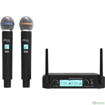 RITMIX RWM-222 Black {2 микрофона: 66 МГц - 74 Мгц, 87.5 МГц - 92 МГц; раб. част.: 40 Гц - 18 000 Гц;чувств.: -105 дБ +/-3 дБ}