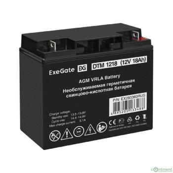 Exegate EX293360RUS Аккумуляторная батарея ExeGate DTM 1218 (12V 18Ah, клеммы F3 (болт М5 с гайкой))