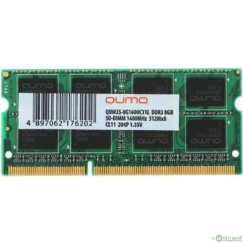 QUMO DDR3 SODIMM 8GB QUM3S-8G1600C11L PC3-12800, 1600MHz, 1.35V OEM/RTL