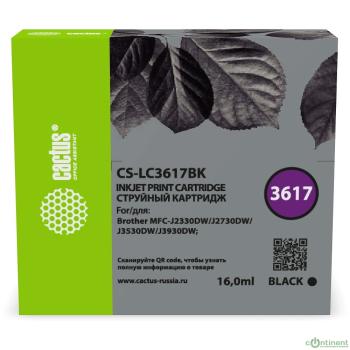 Картридж струйный Cactus CS-LC3617BK черный (16мл) для Brother MFC-J2330DW/J2730DW/J3530DW/J3930DW