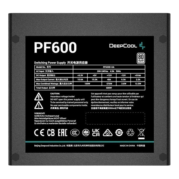 600W DeepCool PF600, ATX12V 2.4, cертификат 80 PLUS Standard
