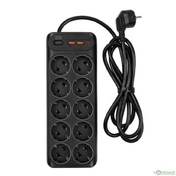 Powercom Сетевой фильтр SP-10 USB2A1CB 3,0 м (10*EU (СЕЕ 7/3)+1*USB-C+2*USB-A) {2065290}