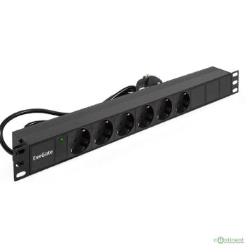 Exegate EX280827RUS Блок розеток ExeGate ServerPro PDU-19H602 Al-6S-EU2, 19",1U,алюм, 6Schuko, евровилка, 2м
