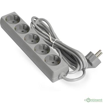 Exegate EX285826RUS Удлинитель ExeGate ECE-5-5G (5 евророзетки с заземлением, 5м, серый)