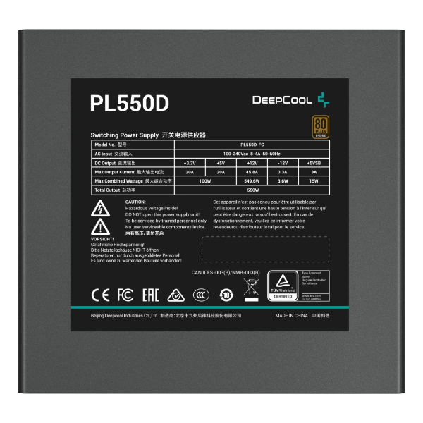 550W DeepCool PL550D, ATX12V 3.0, cертификат 80 PLUS Bronze