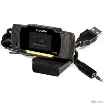 Exegate EX286181RUS Веб-камера ExeGate GoldenEye C270 HD {матрица 1/3" 1 Мп, 1280х720, 720P,USB+3.5 mm Jack, 30fps, микро. с шумоподавлением, фикс. фокус,крепление, кабель 1,5 м, Win Vista/7/8/10}