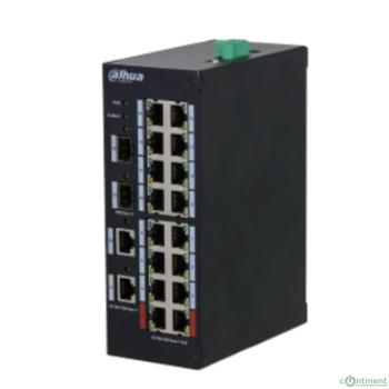 DAHUA DH-HS3220-16GT-190 20-портовый гигабитный неуправляемый коммутатор с PoE, промышленное исполнение , 16xRJ45 1Gb, 2xRJ45 1Gb, 2xSFP 1Gb, суммарно 190Вт, коммутация 40 Гбит/с, MAC-таблица 4К