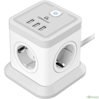 Cablexpert Сетевой фильтр Tower TWR-4-U3-W-2 (Tower 4р, 10А, 3xUSB, 3.1А, 2м, ур.защиты 2+) белый, коробка {22556}