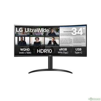 LCD LG 34" 34WR55QK-B {VA Curved 1500R 3440x1440 100Hz 5ms 300cd 3000:1 2xHDMI2.0 DisplayPort1.4 USB-C(65W PD) VESA}