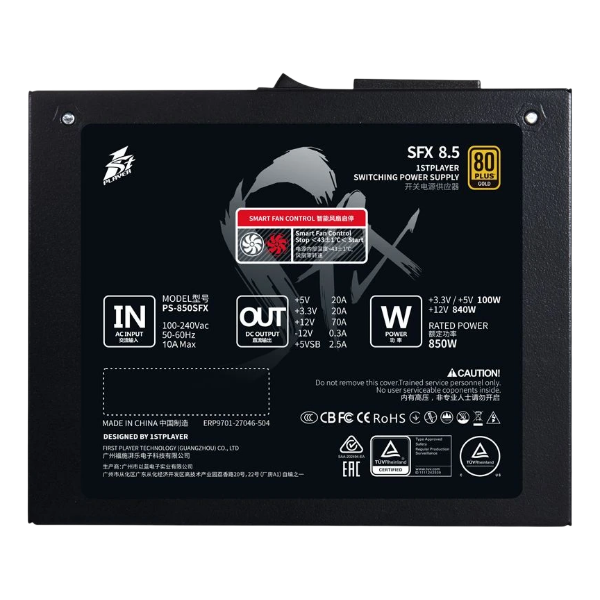850W 1STPLAYER SFX PS-850SFX Black, SFX12V, cертификат 80 PLUS Gold