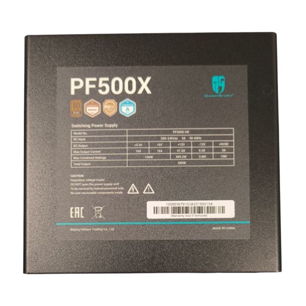 500W GamerStorm (DeepCool) PF500X, ATX12V 2.52, cертификат 80 PLUS Bronze