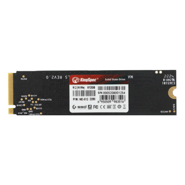 512GB KingSpec NE-512 SSD, M.2, 512 ГБ, PCI-E 3.0 x4, NVMe, 2000 МБ/сек, 1800 МБ/сек, TLC