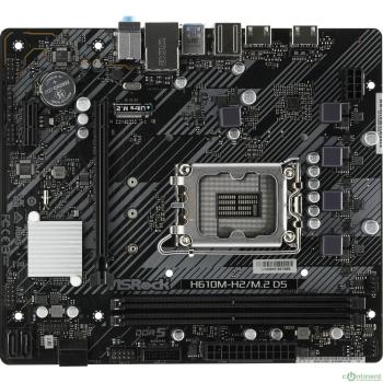 ASROCK H610M-H2/M.2 D5, Socket 1700, Intel®H610, 2xDDR5-4800, HDMI+HDMI, 1xPCI-Ex16, 1xPCI-Ex1, 4xSATA3, 1xM.2, 8Ch Audio, GLan, (4+2)xUSB2.0, (2+2)xUSB3.2, 1xPS/2, mATX, RTL